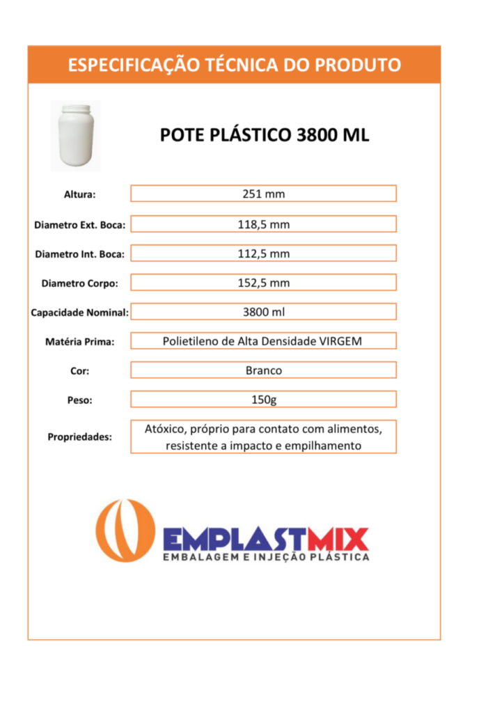 pote 3800ml ficha técnica